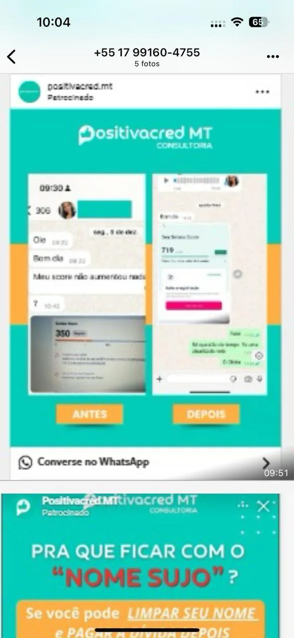 Depoimento em imagem de cliente Positivacred MT 3