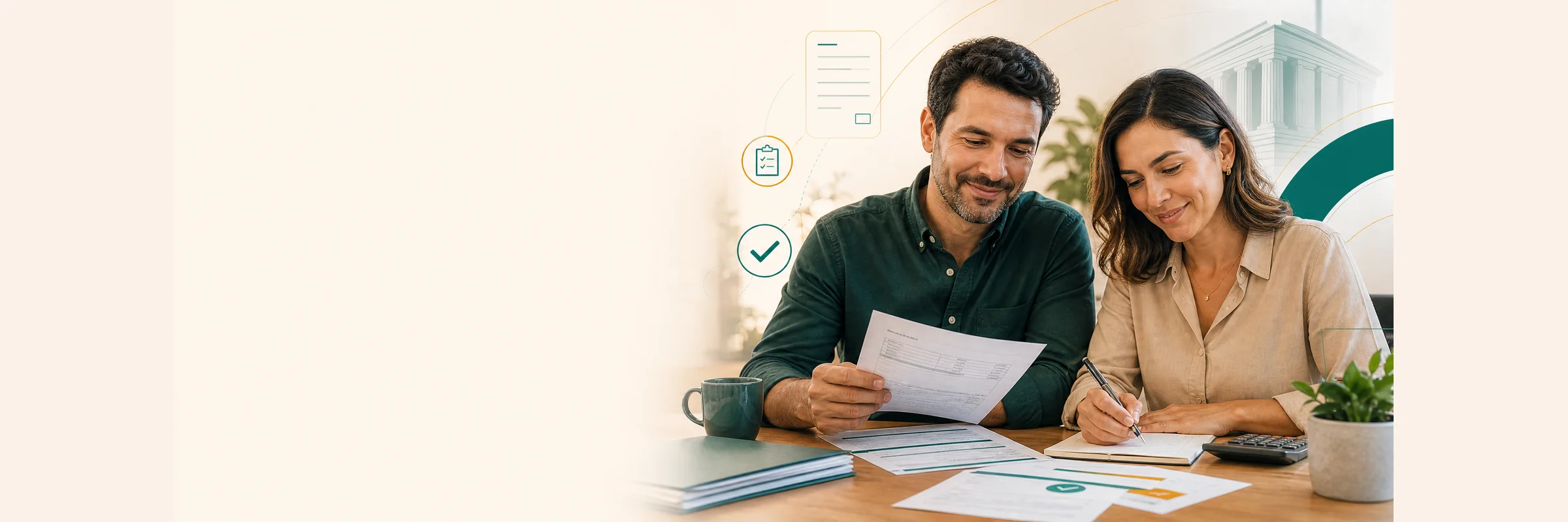 Cliente organizando documentos e registros de cheques